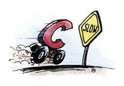 illustration of letter C for speed of light slowing down