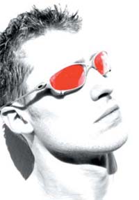 man wearing red sunglasses