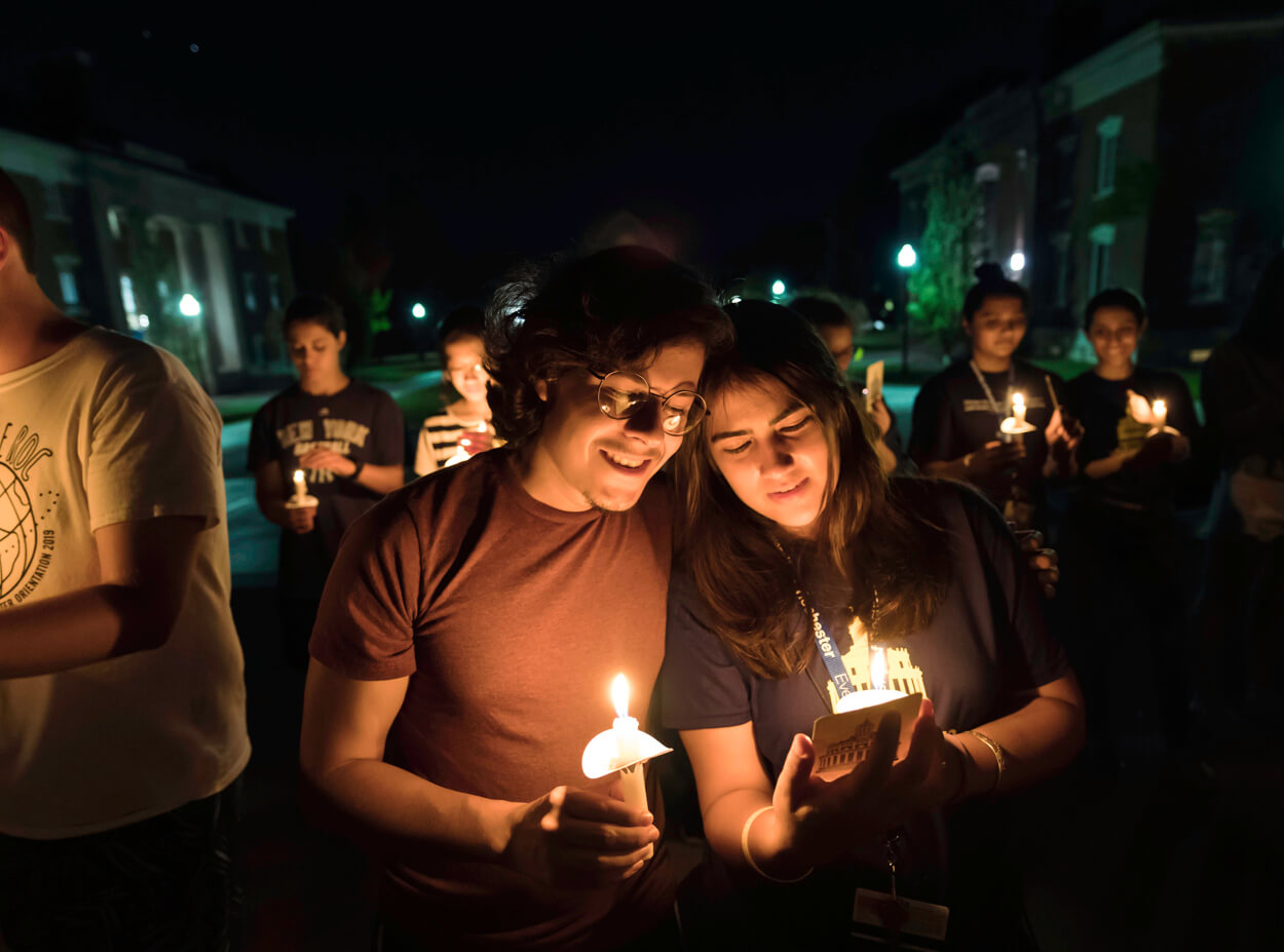 Students take part in the candlelight ceremony tradition at the University of Rochester