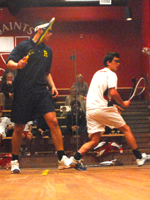 Andres Duany (l.) defeated Tyler Stout of SLU 3-0.