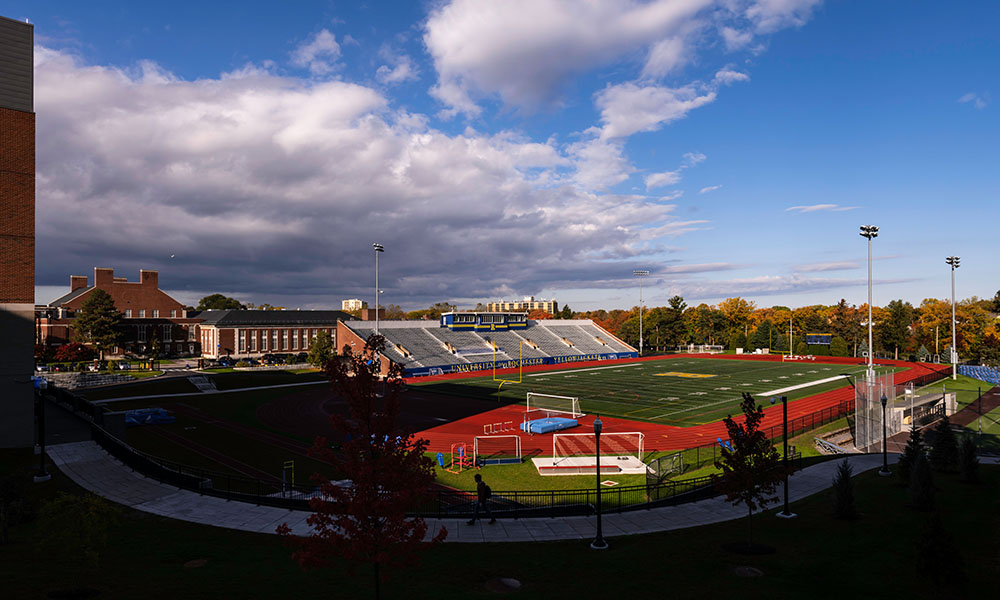 Fauver Stadium at the Brian F. Prince Athletic Complex on the University of Rochester's River Campus will be the site for the 2022 University Commencement ceremony on Friday, May 13. (University of Rochester photo / J. Adam Fenster)