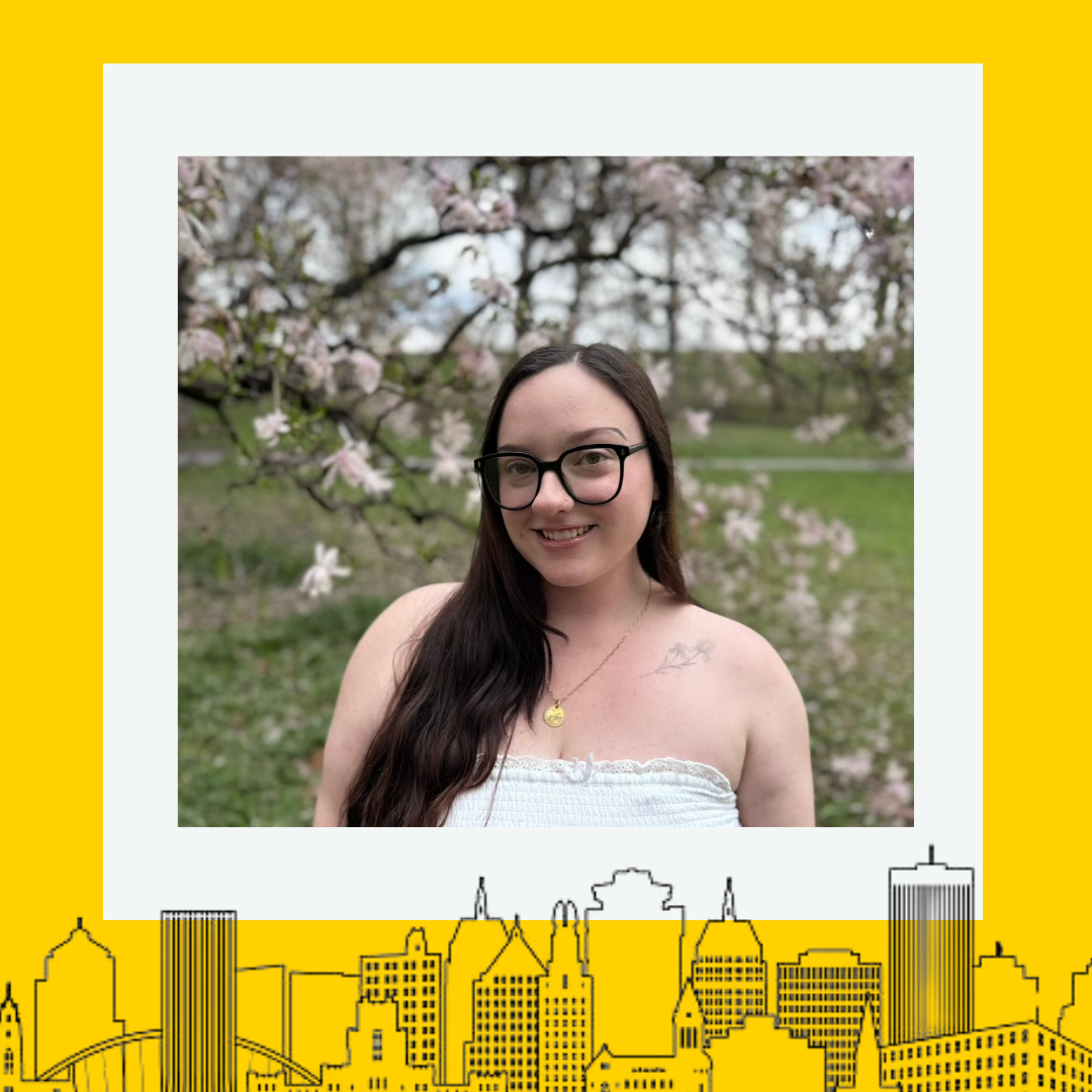 The recipient smiling at the camera with a thick yellow border around the image.