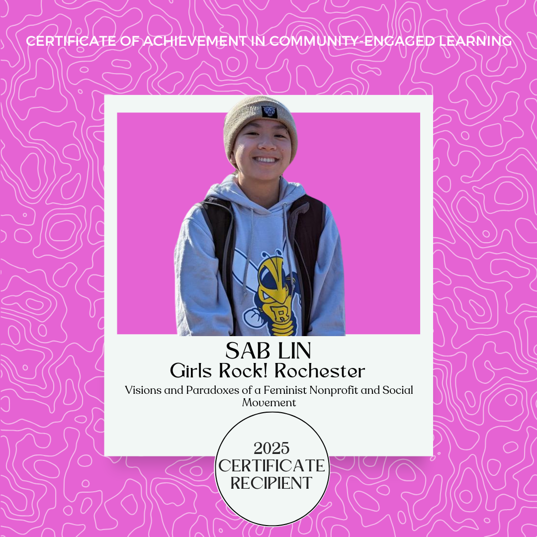 A headshot of the recipient in a Polaroid frame on a colored graphic background.