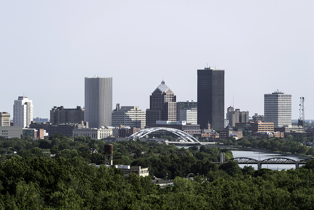 A view of the City of Rochester from a distance.