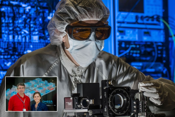 Leva McIntire aligns a programmable spatial light modulator system that will shape the intensity and wavefront of laser beams used to pump optical parametric chirped-pulse amplifiers.