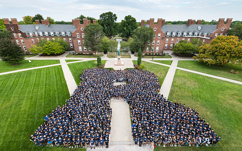 Photo of the incoming students in the shape of an R, taken during Fall Welcome Week 2022