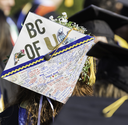 Decorated Graduation Cap that reads "BC of UR"