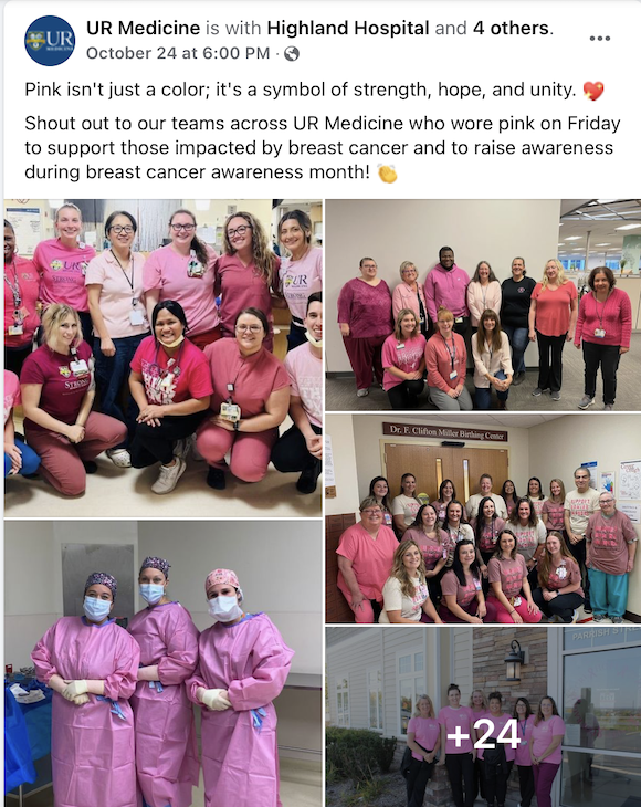 Photos of UR Medicine staff members dressed in pink for Breast Cancer Awareness Month