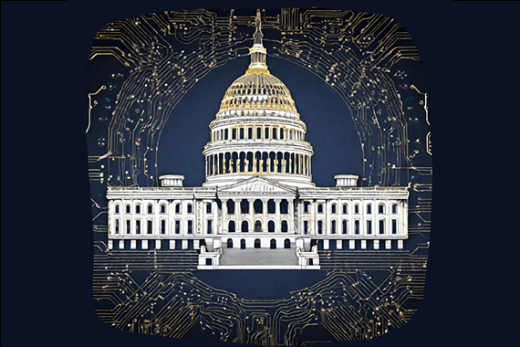A graphic of the US capitol building surrounded by circuits