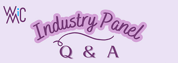 A pink graphic that says "WiCMiC Industry Panel Q&A"