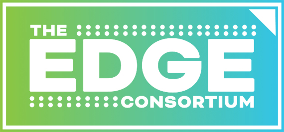 A blue, green, and white logo that says, "THE EDGE CONSORTIUM"