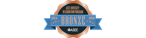 A bronze and blue, black, and blue graphic that says "ASEE DIVERSITY RECOGNITION PROGRAM BRONZE 2024 2026 ASEE"