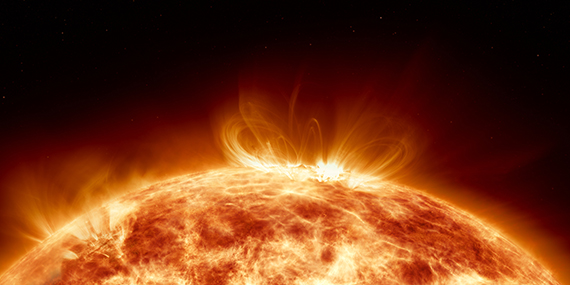 The sun seen in space with plasma oscillations occurring on the surface.