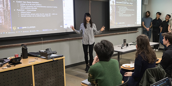 Sherry Yi-Ting Feng presents in front of a class.