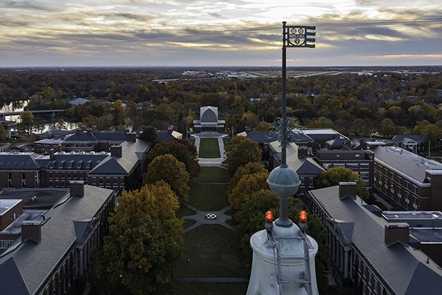 Meliora weathervane atop Rush Rhees Library Tower.