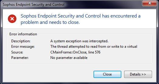Sophos Error message