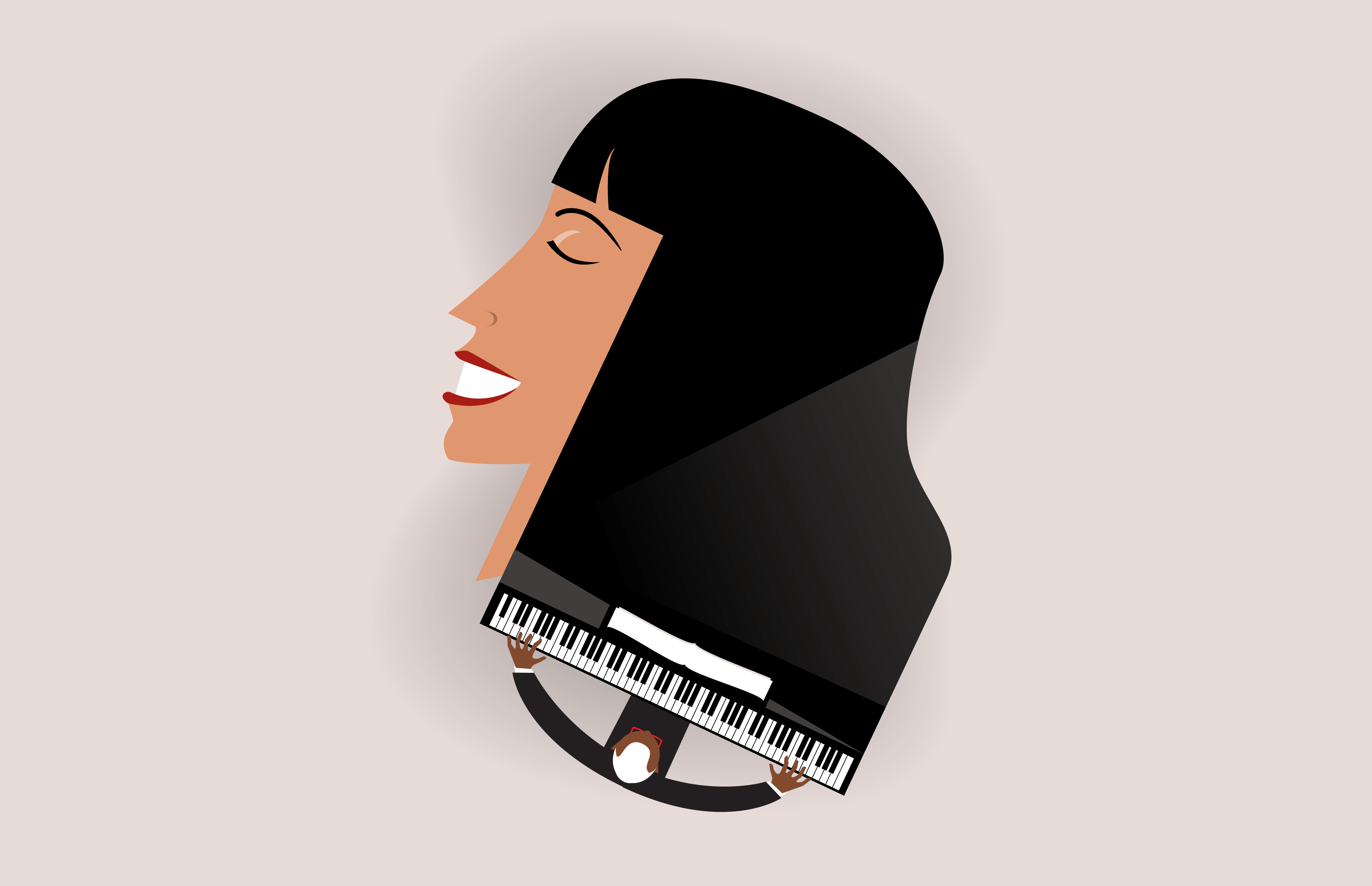 animated gif of person playing a piano that is shaped like a face