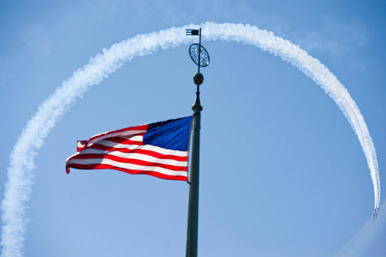 jet planes over American flag