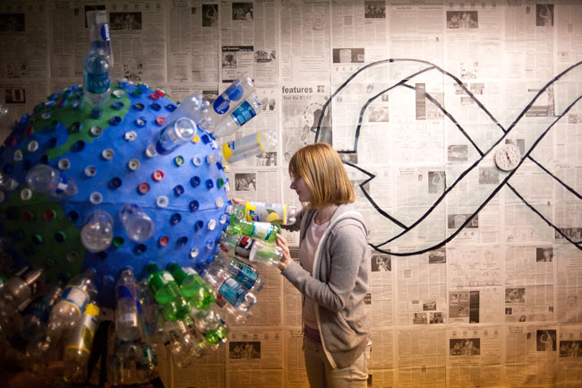 building sculpture with plastic bottles