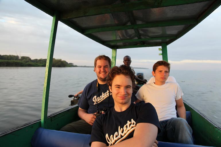 students on a boat on Lake Victoria