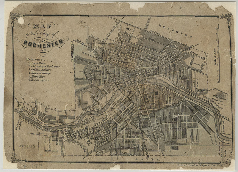 lithograph map of the City of Rochester in 1855