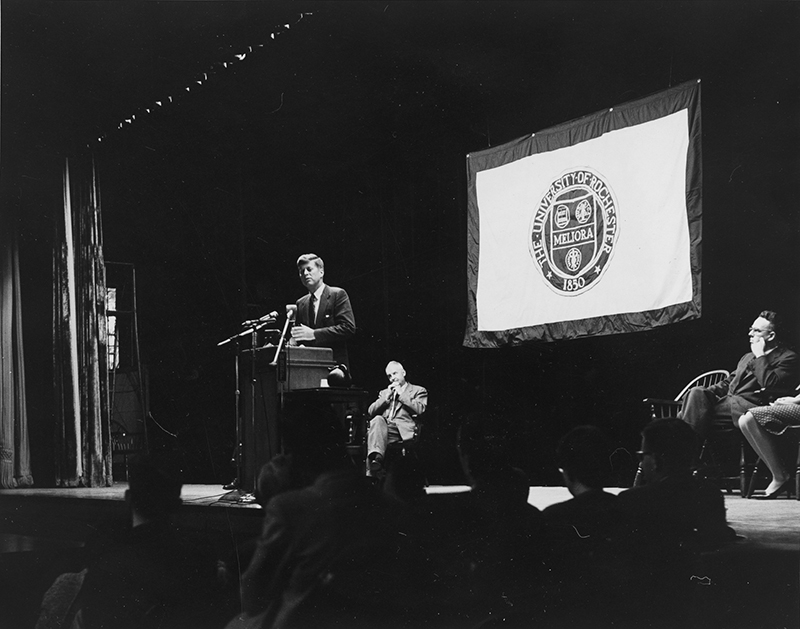 photograph of kennedy in strong auditorium
