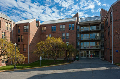 An exterior view of the Hill Court residence halls.