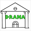 Drama house logo of the words drama in a house. 