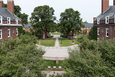 An aerial view of the residence quad.