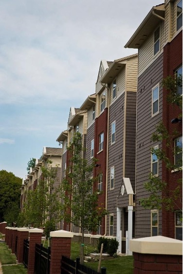 An exterior view of University housing.