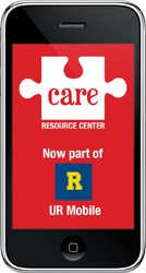 A phone screen with the CARE logo.