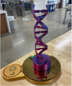 A sculpture of a DNA strand.