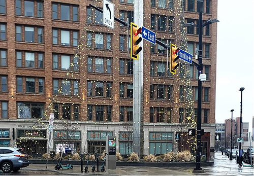 A view of the RIT City Art Space and the Liberty Pole. Photo by Adriana Miranda.