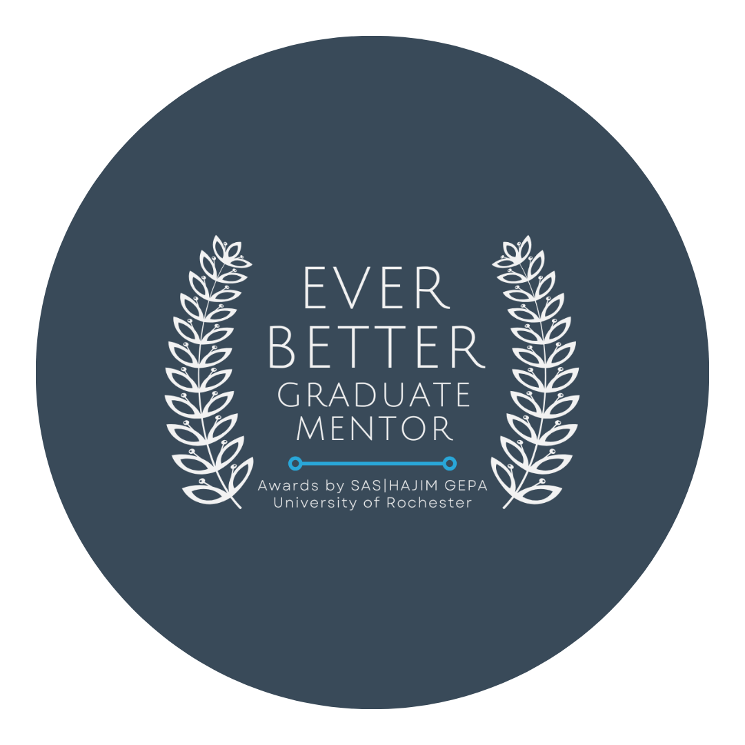 A blue circle with wheat medallions on the left and right sides and the words Ever Better Graduate Mentor in the middle.