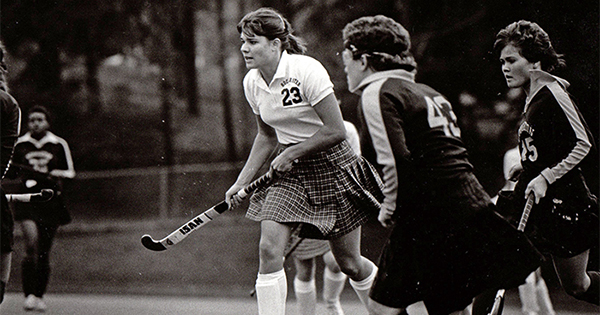 Nancy Melvin Taylor playing field hockey