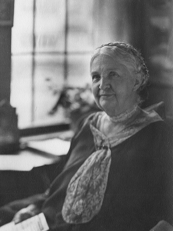 black and white portrait of Mary Gannett as she is sitting in a chair