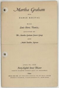 Dance Recital program for Martha Graham from 1926