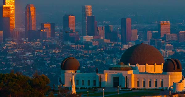 Griffith Observatory in foreground with LA skyline in the back