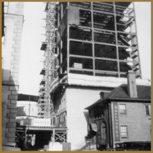 black and white photo of construction on unfinished Annex
