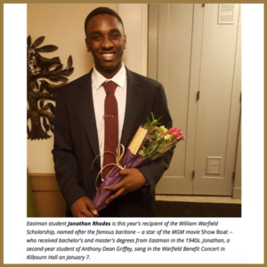 Instagram post of Johnathan Rhodes, recipient of the William Warfield Scholarship