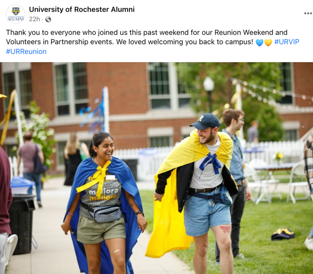 Image: Volunteers wearing UR capes at Reunion weekend/VIP conference