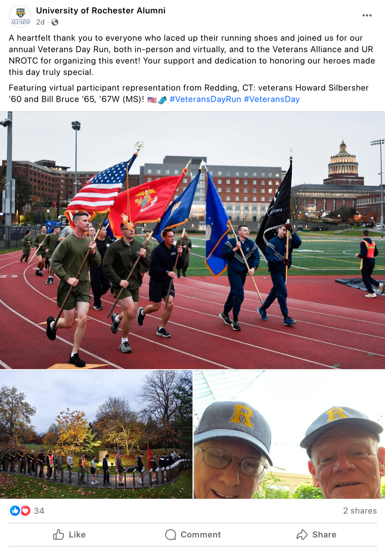 Screenshot of Facebook post about Veterans Day Run