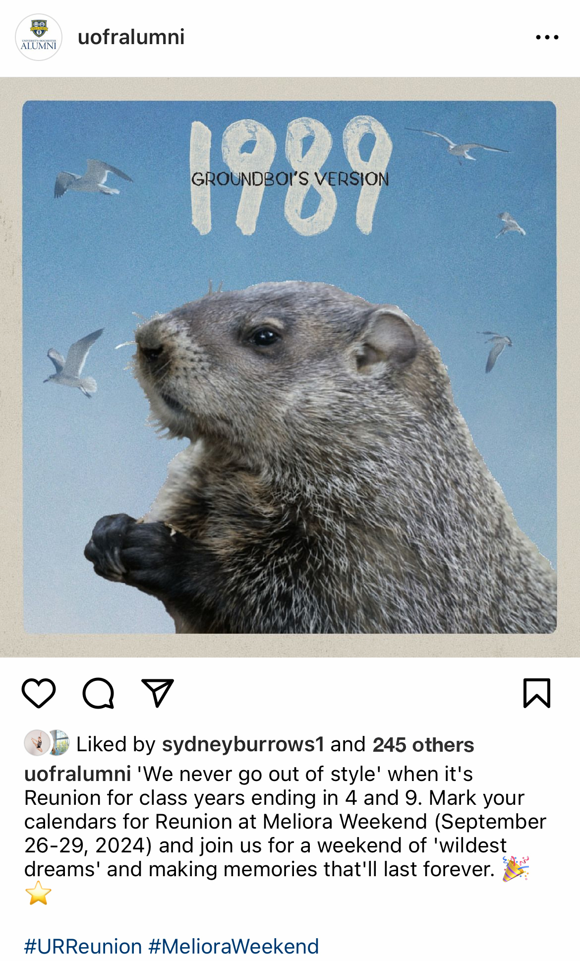 screenshot of Instagram post regarding Reunions in 2024
