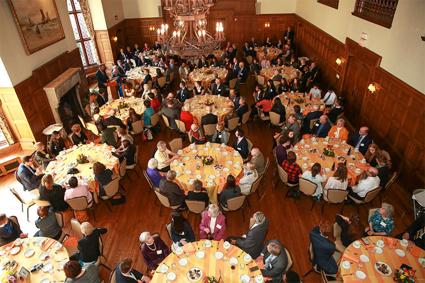 overhead photo of the scholarships dinner 2016