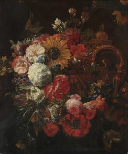 painting of flowers in an elaborate urn