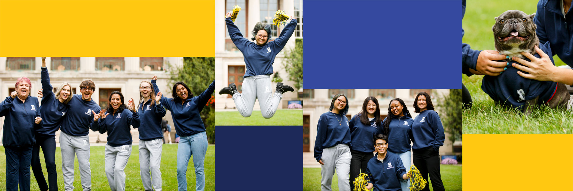 collage of students wearing Rochester comfy gear