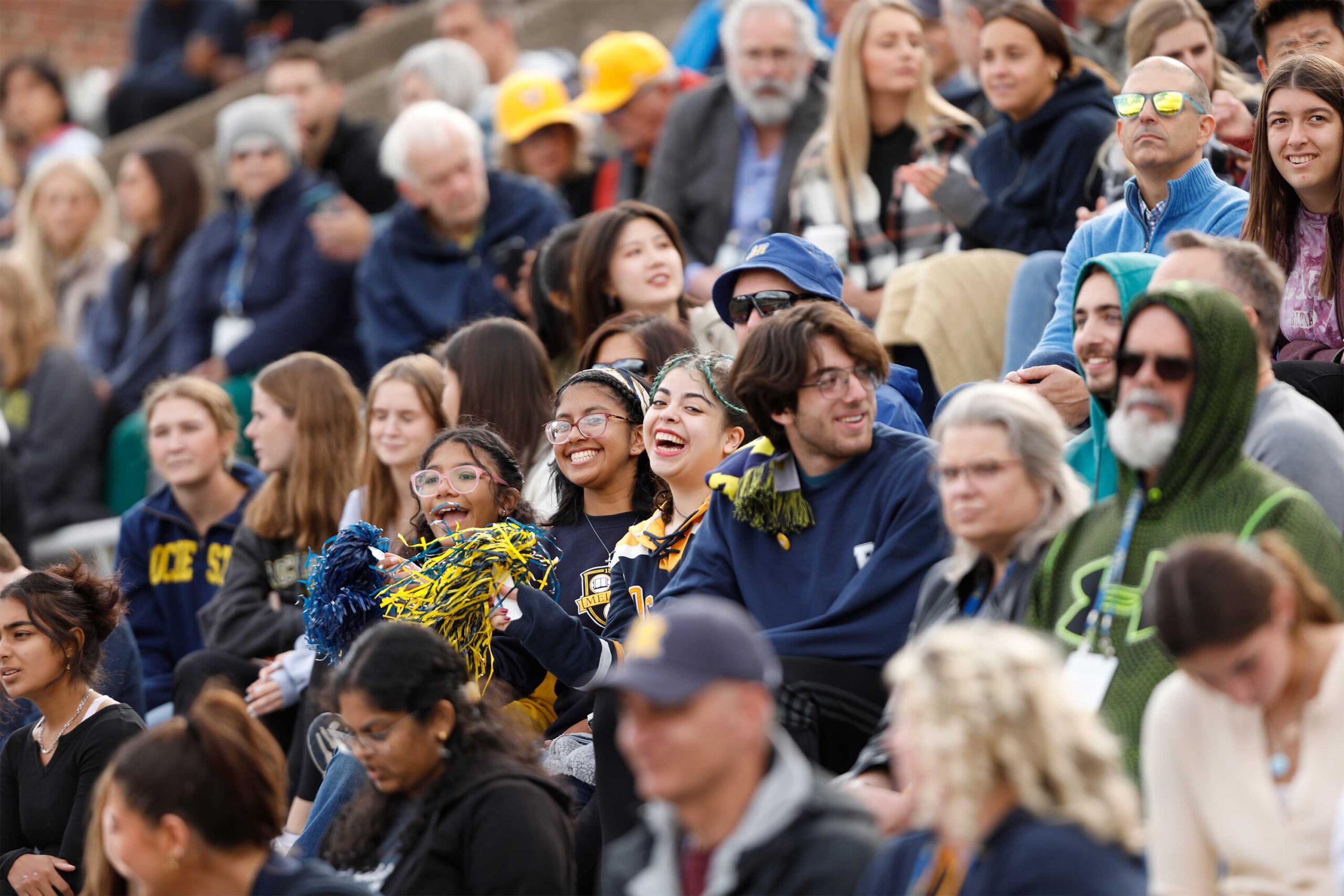 large group of spectators in the stands at sporting event