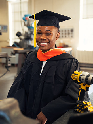 Meet Damian Otsile Rantshabeng ’24 in graduation cap and gown