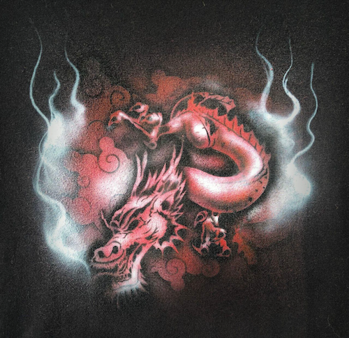 This is one of the custom shirts I airbrushed live at Maker Faire Rochester.