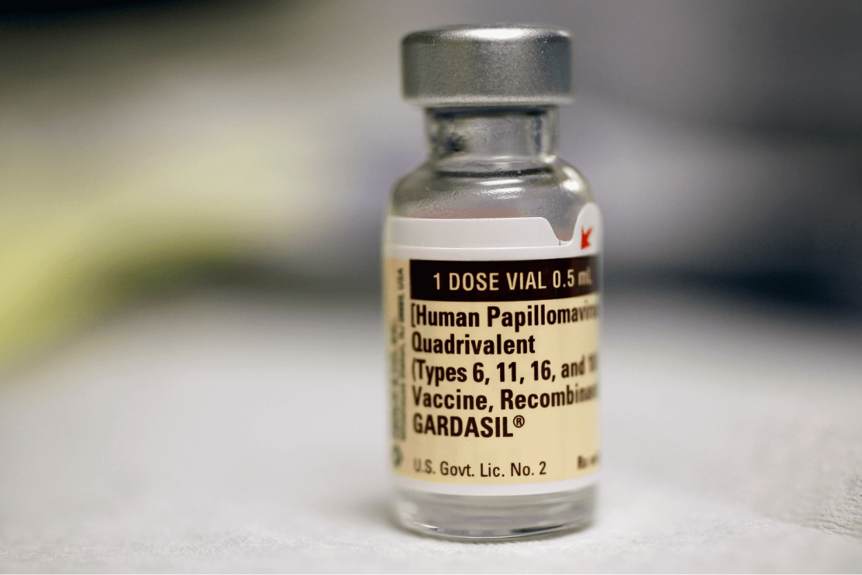 Vial of HPV vaccine .